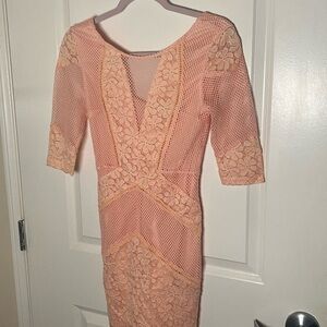 Lulu's Blush Lace Long Sleeve Dress